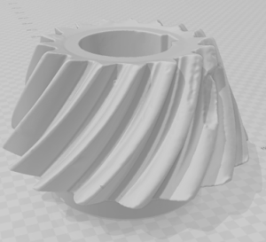 The final 3D scan data of a large, damaged industrial ring gear, capturing its complex geometry.